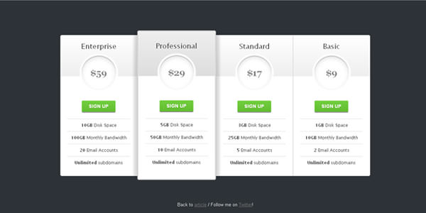 10 Free and Clear CSS3 Pricing Tables