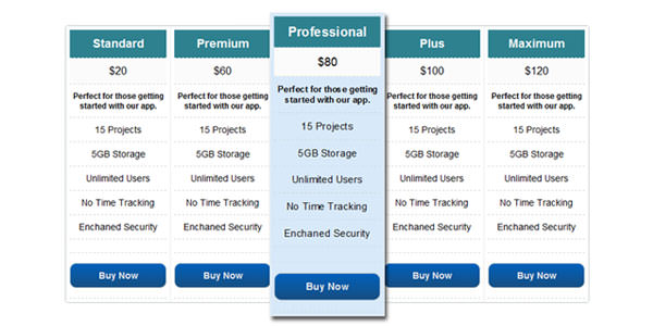 10 Free and Clear CSS3 Pricing Tables