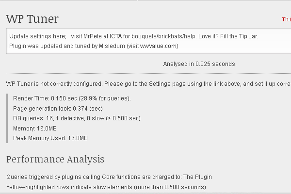 WP-Tuner Revised. WordPress profiler 01