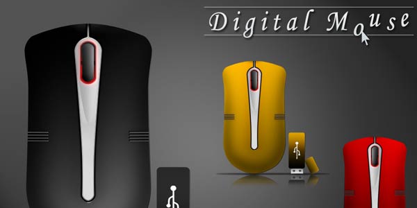Detailed Computer Mouse. Photoshop Templates and Tutorials [PSD]. Colored USB Wireless Mouse 