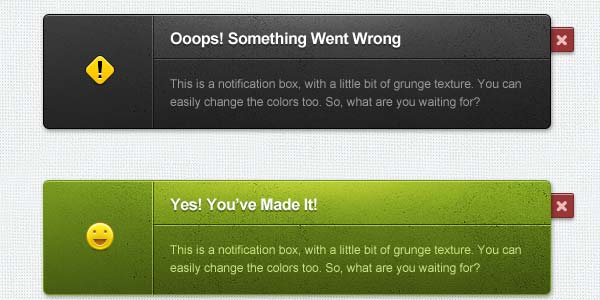 Notification/Alert Blocks, Bars, Boxes [PSD]. Grunge Notification Box