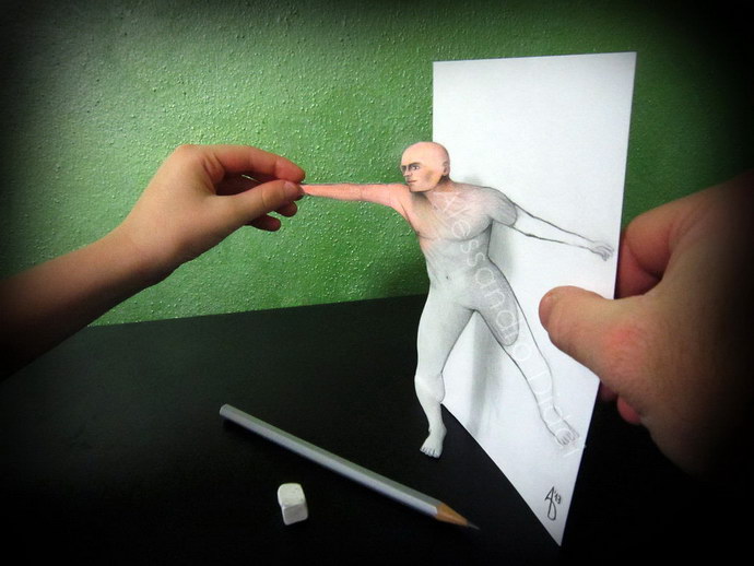 Anamorphic Pencil Art. 3D amazing drawing by Alessandro Diddi