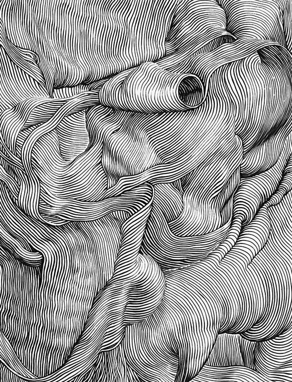 Contour line drawing by Markus Raetz. Dashed and Contour Line drawings. Complex Simplicity in a Black-White Artworks
