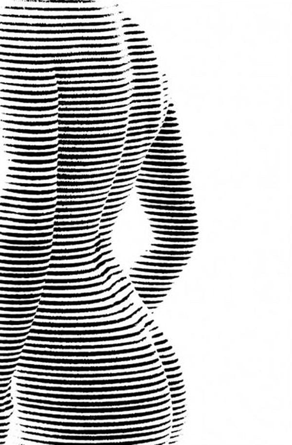 Figure in horizontal line. Dashed and Contour Line drawings. Complex Simplicity in a Black-White Artworks