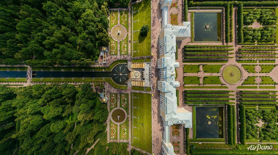 Peterhof, Russia. Aerographic photo. Bird's eye view. Airpano