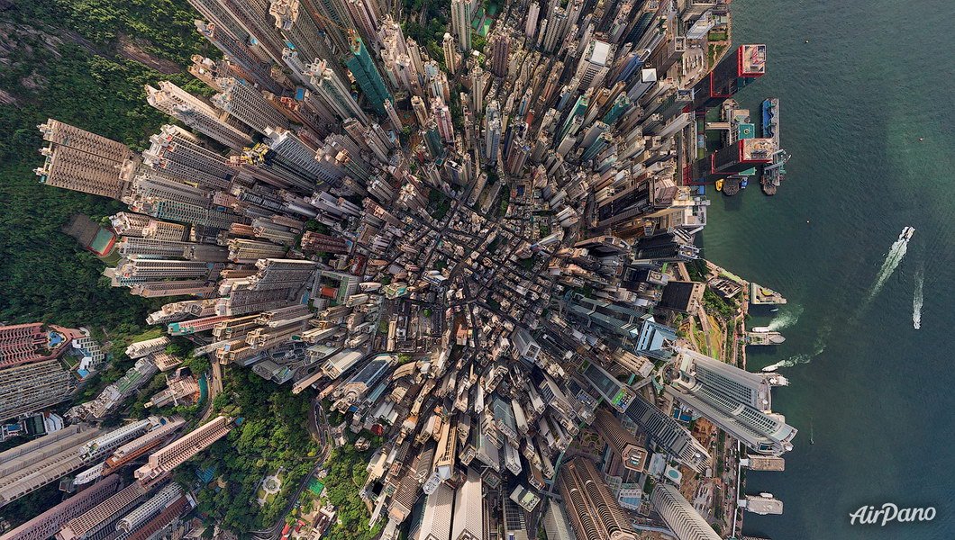 Hong Kong. Aerographic photo. Bird's eye view. Airpano