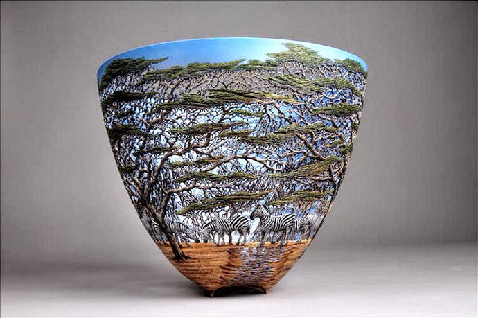 Gordon Pembridge Filigree Wood Vases. Charm of carving