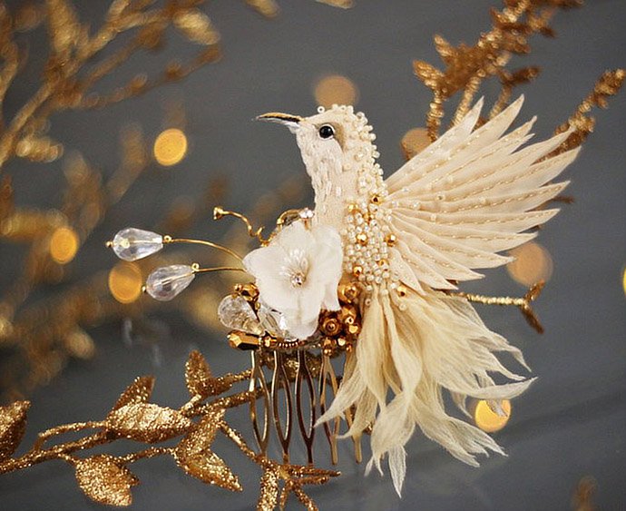 Flying fantasy. Magic birds from silk, beads, sequins and crystals