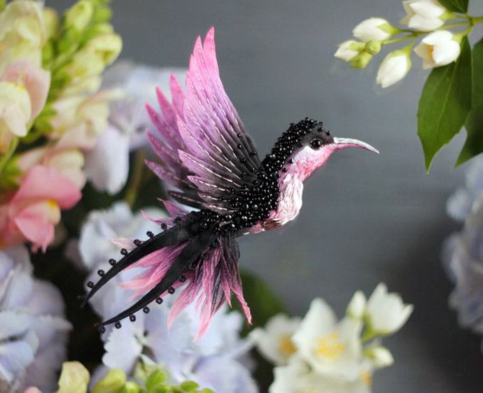 Flying fantasy. Magic birds from silk, beads, sequins and crystals