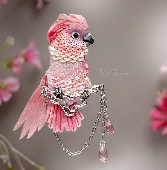 Flying fantasy. Magic birds from silk, beads, sequins and crystals