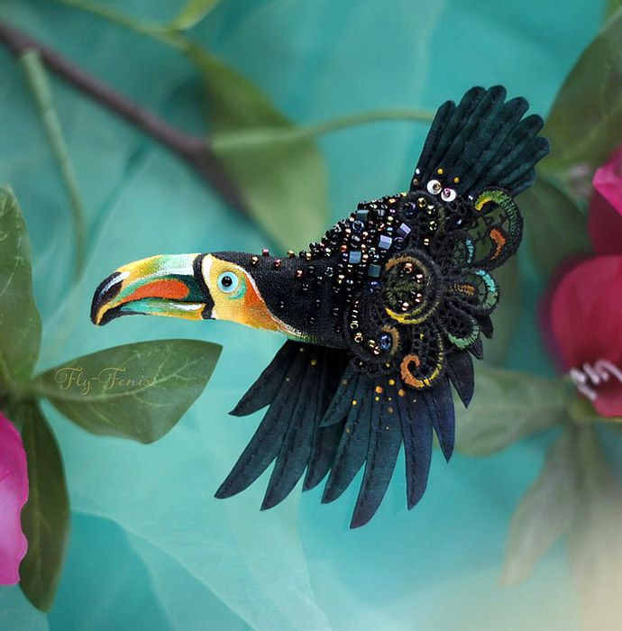 Flying fantasy. Magic birds from silk, beads, sequins and crystals