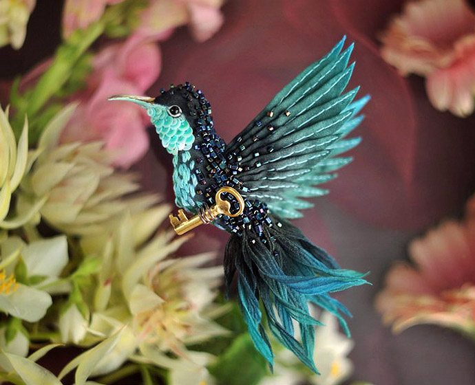 Flying fantasy. Magic birds from silk, beads, sequins and crystals