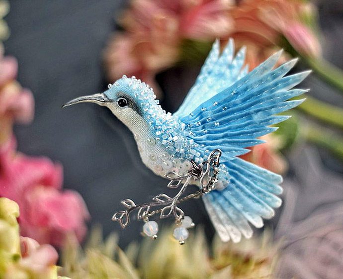 Flying fantasy. Magic birds from silk, beads, sequins and crystals