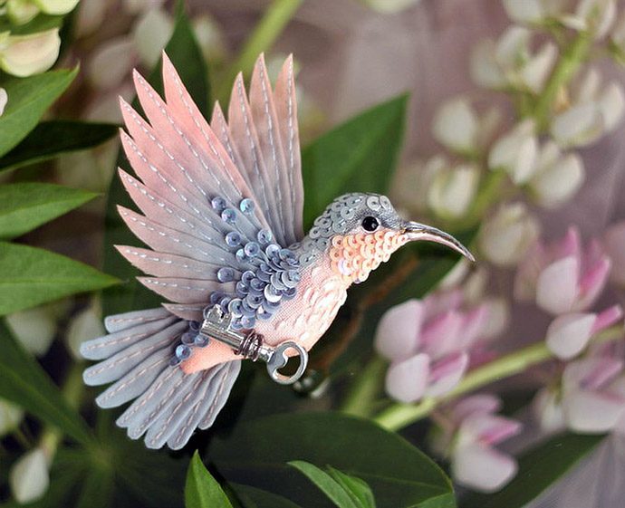 Flying fantasy. Magic birds from silk, beads, sequins and crystals