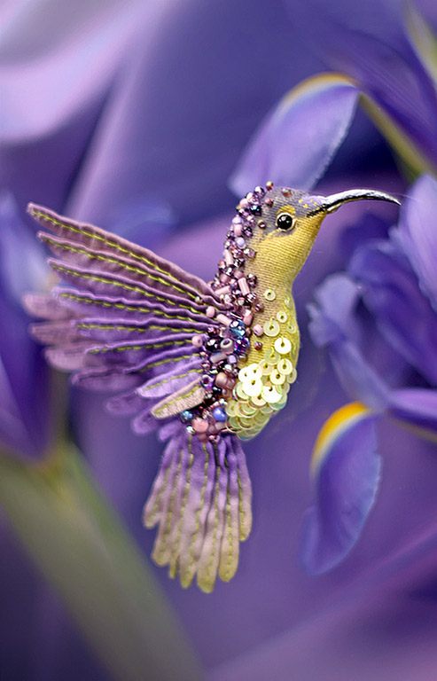 Flying fantasy. Magic birds from silk, beads, sequins and crystals