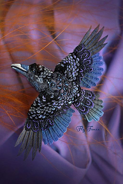 Flying fantasy. Magic birds from silk, beads, sequins and crystals