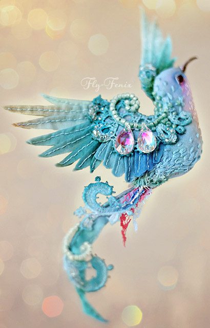 Flying fantasy. Magic birds from silk, beads, sequins and crystals