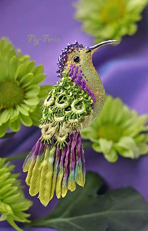 Flying fantasy. Magic birds from silk, beads, sequins and crystals