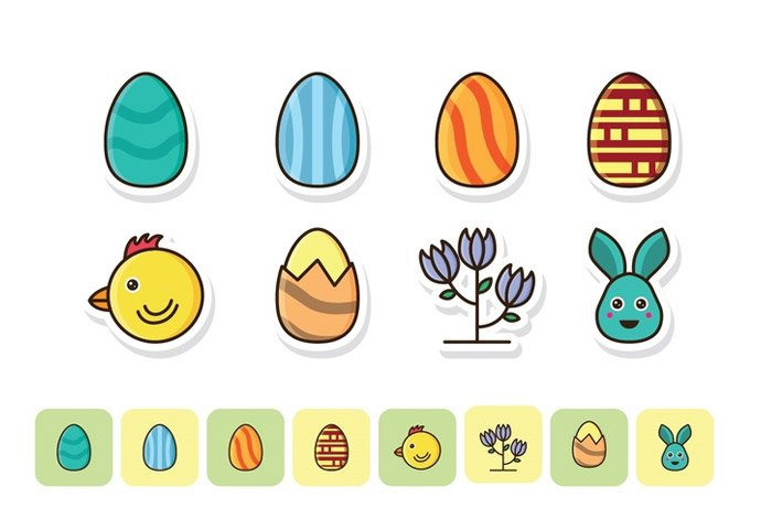 Free vector clipart for Easter day. Easter icon sets, ornaments and patterns.
