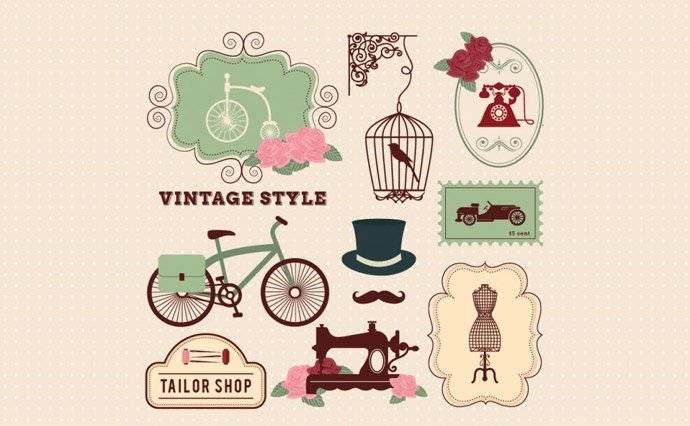 Retro-style free vector elements. Badges, apparel and cars