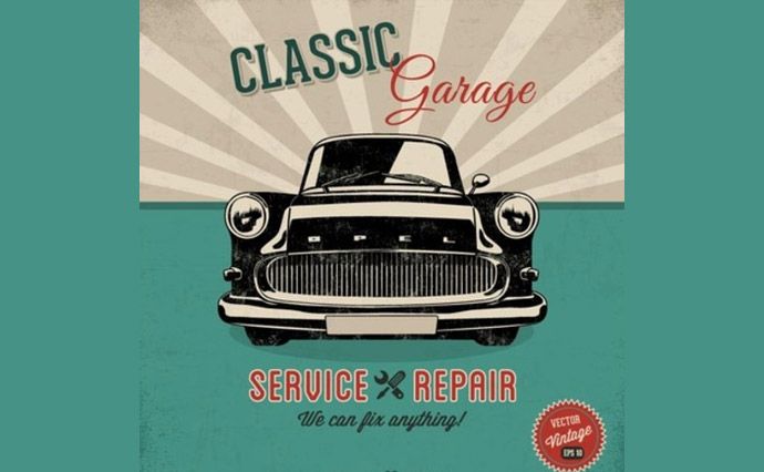 Retro-style free vector elements. Badges, apparel and cars