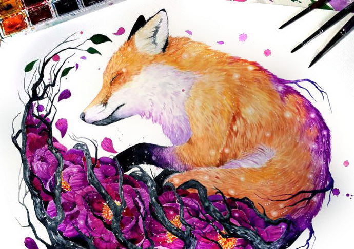 Watercolors animals by Jonna Lamminaho. Colorful paintings with hidden meaning