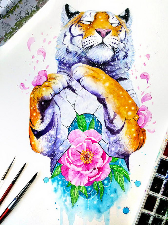 Watercolors animals by Jonna Lamminaho. Colorful paintings with hidden meaning