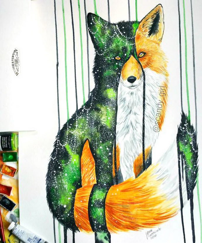 Watercolors animals by Jonna Lamminaho. Colorful paintings with hidden meaning